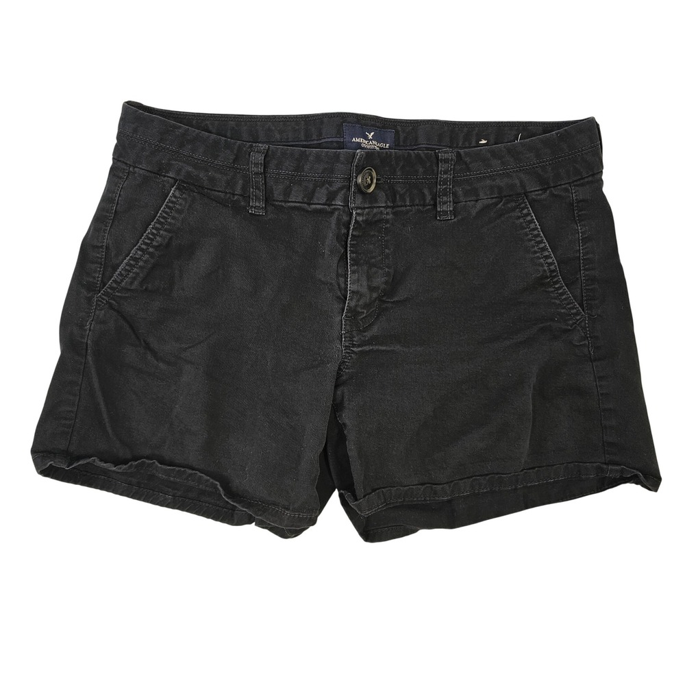 American Eagle Outfitters Womens Black Stretch Chino Shorts Mid Rise Size 4